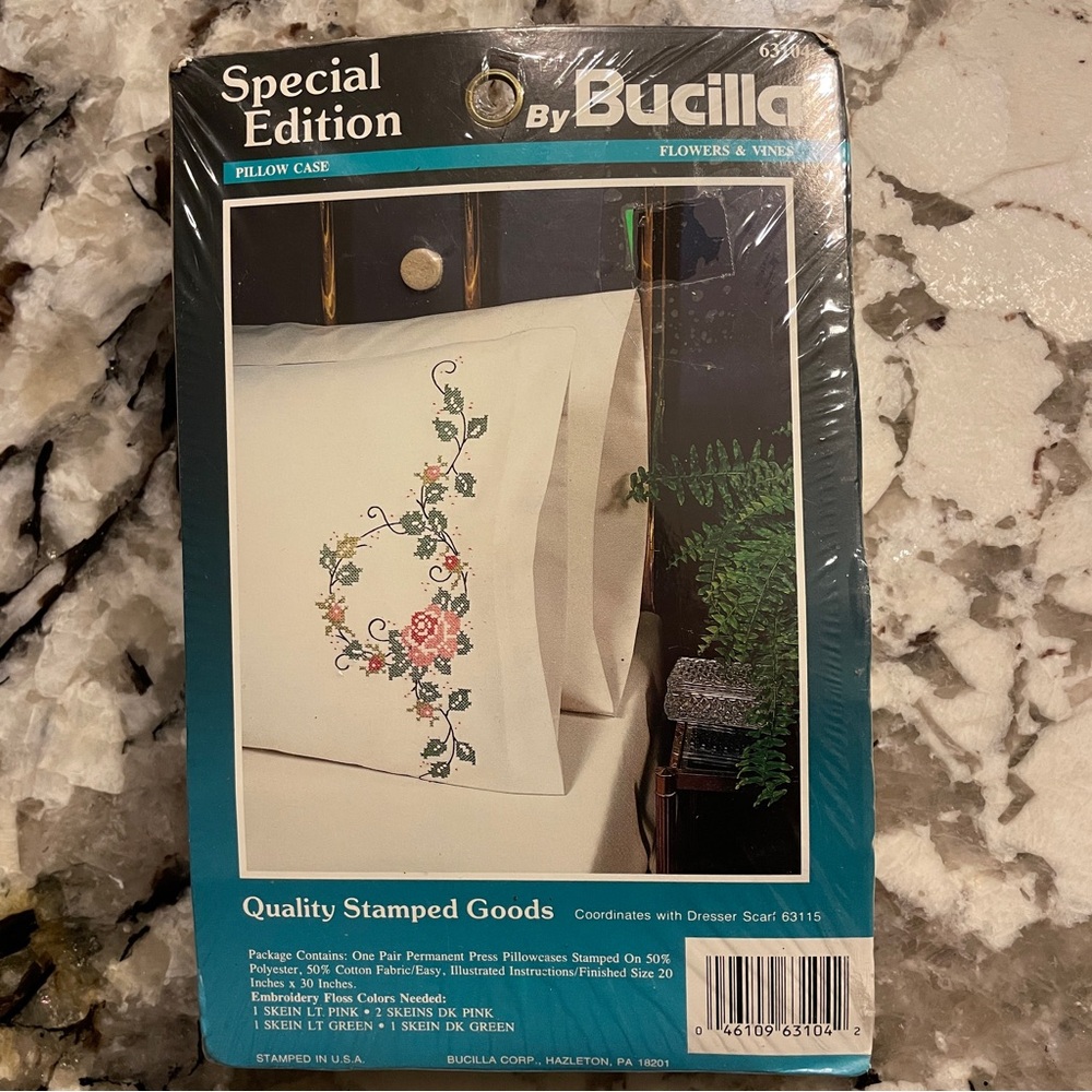 Bucilla Pillowcases Flowers & Vines Stamped Cross Stitch Embroidery 63104 NEW
